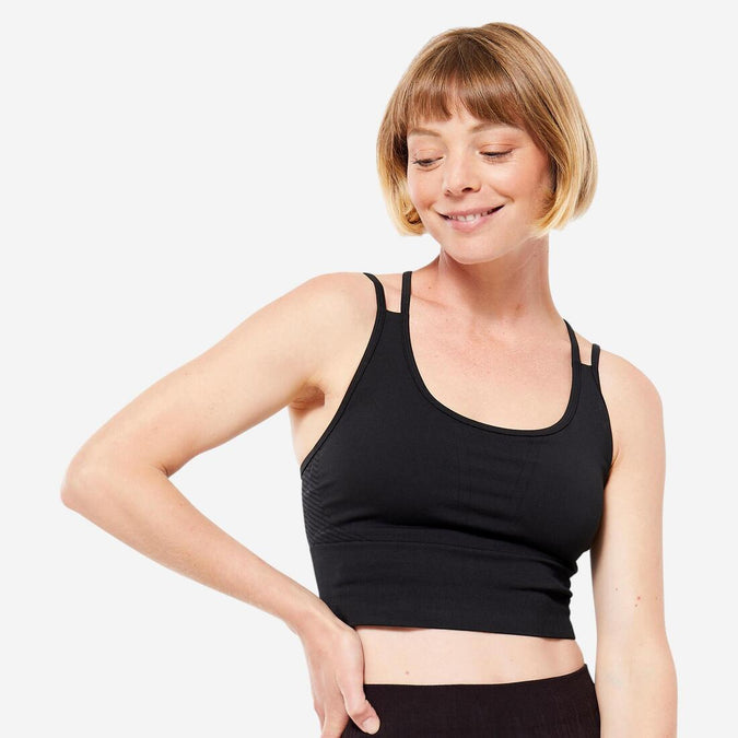 Sujetador-Top Mujer Negro Corte Crop Múltiples Tirantes Sujeción Ligera, photo 7 of 6