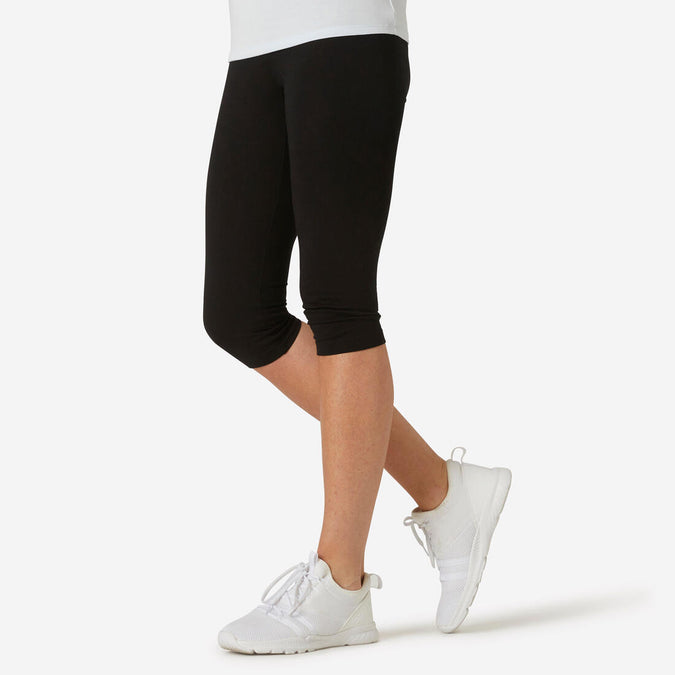 Malla legging fitness pirata algodón slim Mujer Domyos Fit+ 500 negro, photo 6 of 5