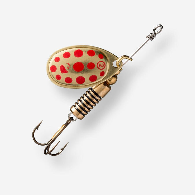 CUCHARILLA GIRATORIA PESCA DE DEPREDADORES WETA + Nº 2 DORADO PUNTOS ROJOS, photo 5 of 4