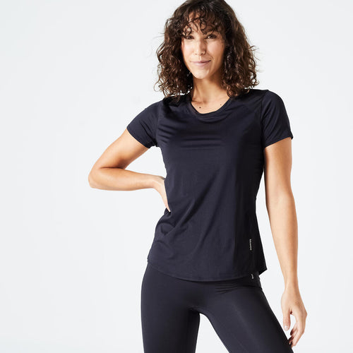 





Camiseta fitness manga corta corte entallado Mujer Domyos negro